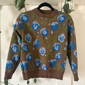 Floral Brown and Blue Sweater